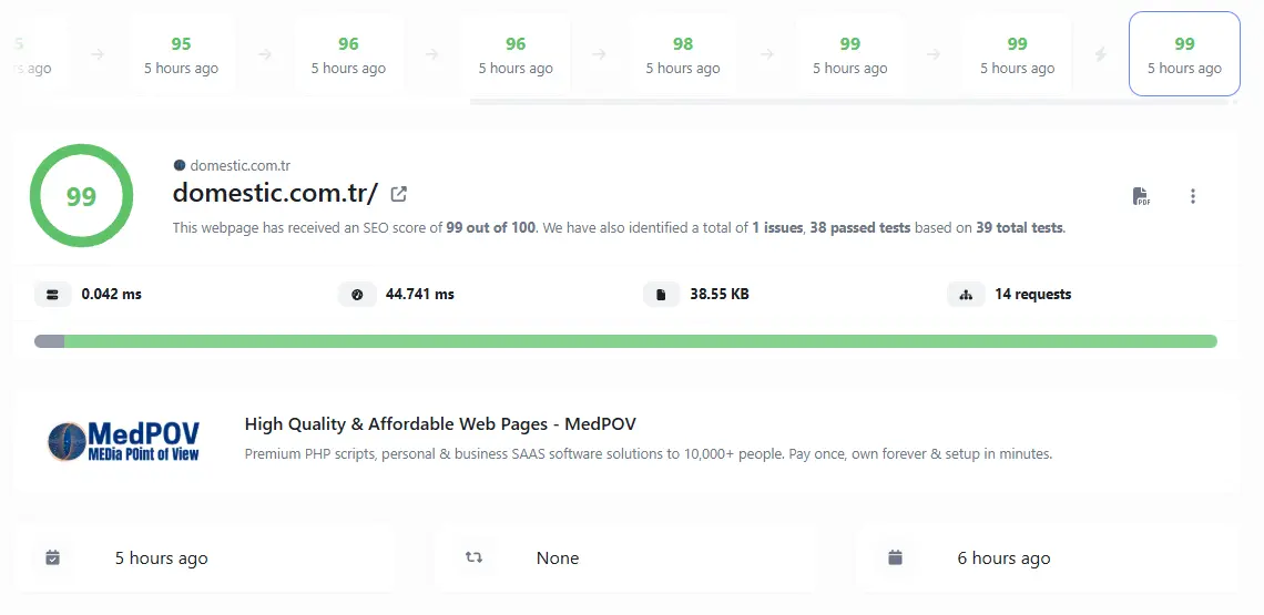 Screenshot of the app audit history tracking feature
